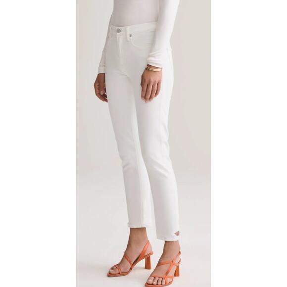 Agolde Toni Mid Rise Chewed Hem Straight Soft Denim Jeans Size 25 in Glowed NWT - Picture 2 of 8